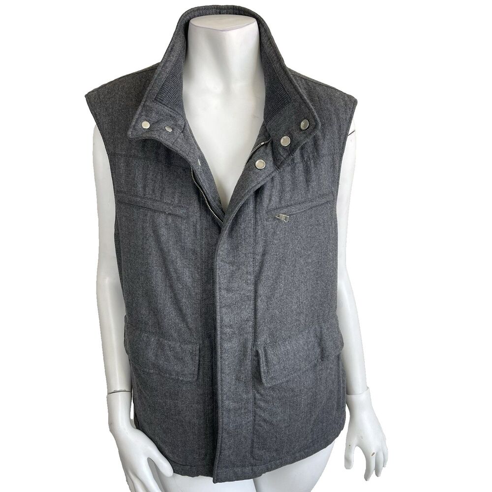 Allegri Milano 100% Wool Flannel Puffer Vest M‎ Preppy Old Money Designer Italy